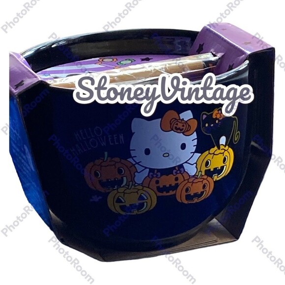 Hello Kitty Halloween Ceramic 20oz Bowl With Chopsticks Ramen noodle bowl - Picture 6 of 6